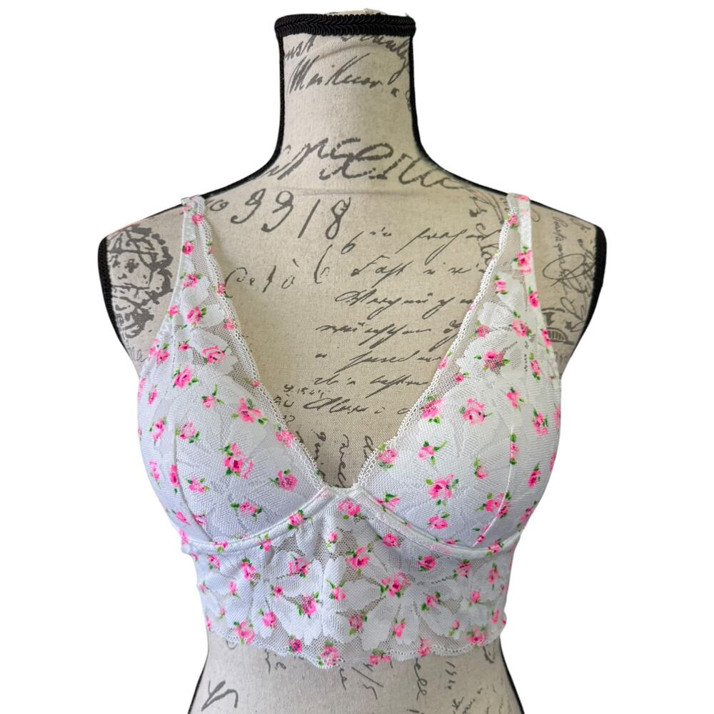Victoria's Secret Pink White Floral Lace Wireless Pullover Bralette Size Small